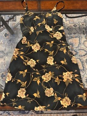 Especially Yours Black Floral Mini Dress with Gold Roses